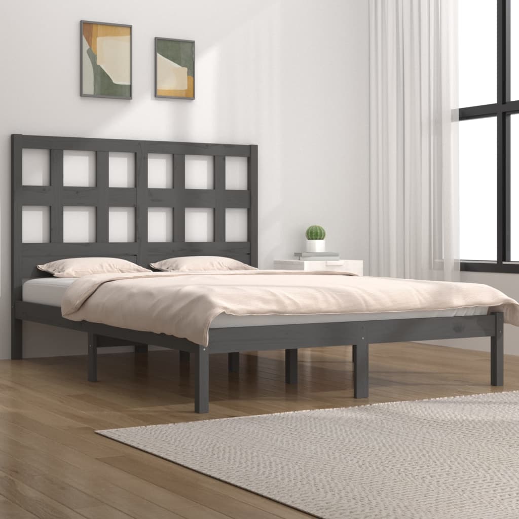 vidaXL gultas rāmis, pelēks, priedes masīvkoks, 120x190 cm, divvietīgs