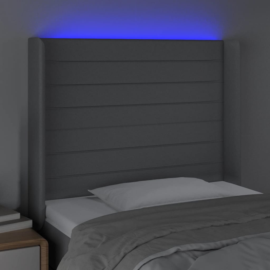 vidaXL gultas galvgalis ar LED, 83x16x118/128 cm, gaiši pelēks audums