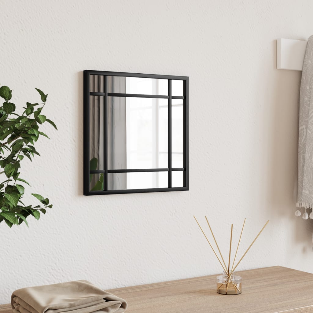 vidaXL sienas spogulis, melns, 30x30 cm, kvadrāta, dzelzs