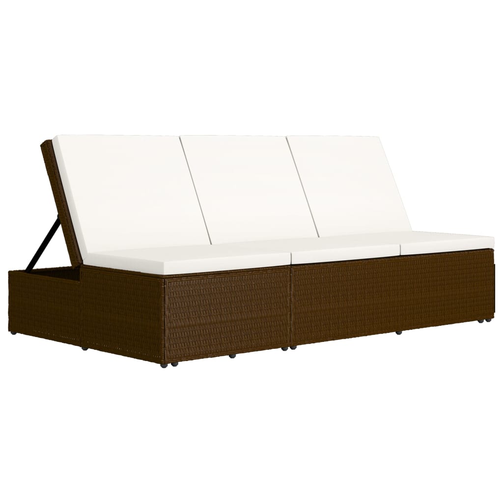 vidaXL nolaižama sauļošanās gulta ar spilvenu, brūna PE rotangpalma