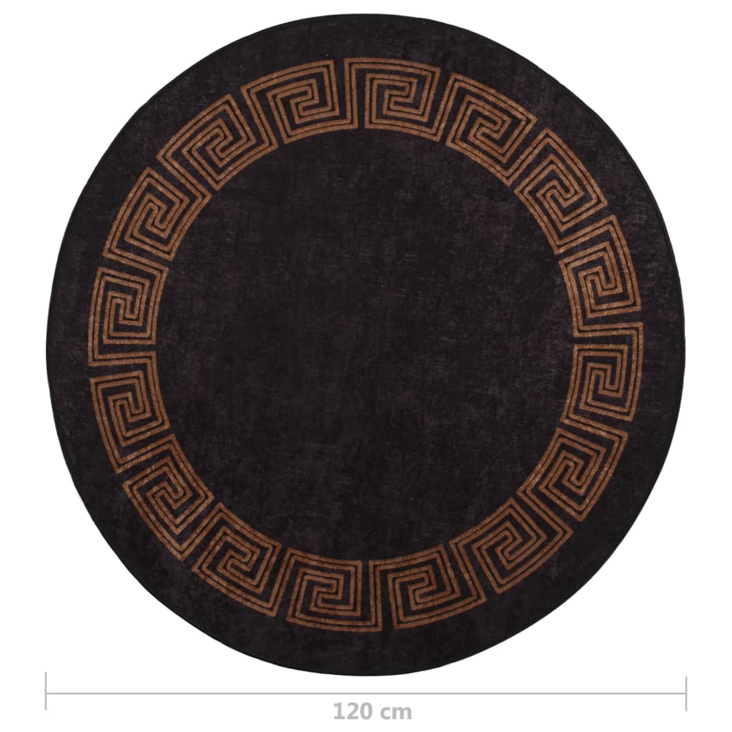 vidaXL paklājs, φ 120 cm, mazgājams, neslīdošs, melns ar zeltu