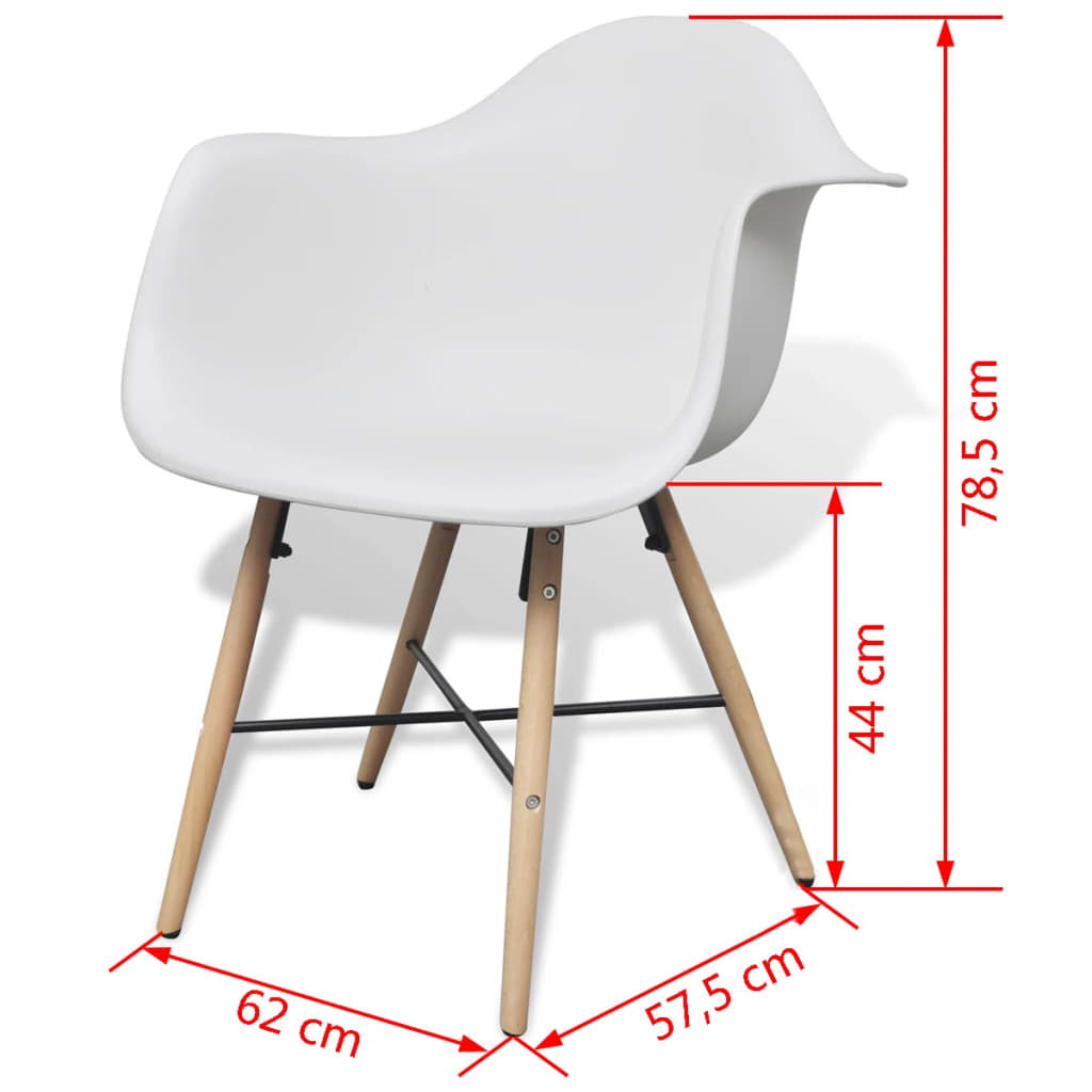 vidaXL virtuves krēsli, 6 gab., balti, plastmasa un dižskābarža kājas