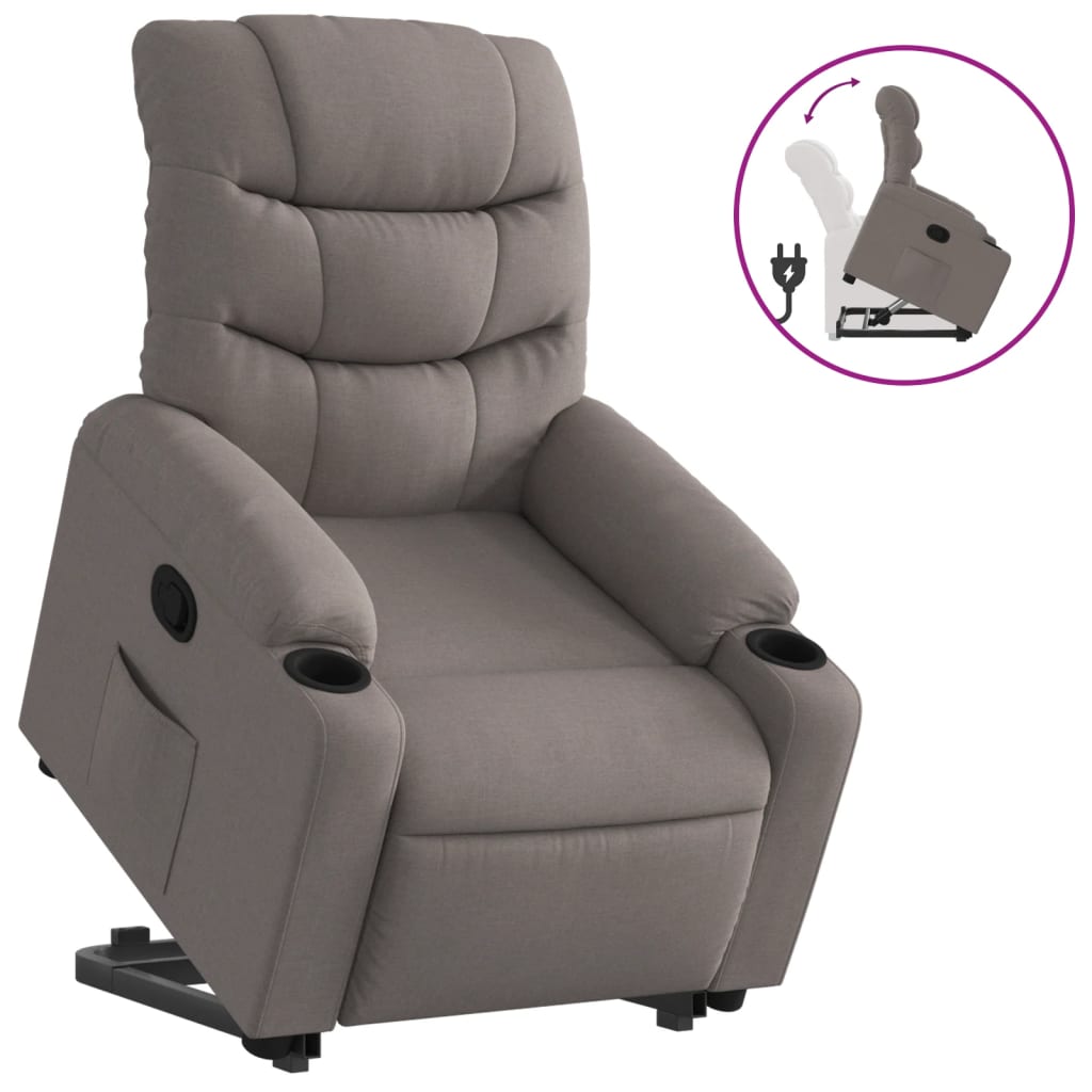 vidaXL atpūtas krēsls, paceļams, atgāžams, pelēkbrūns audums
