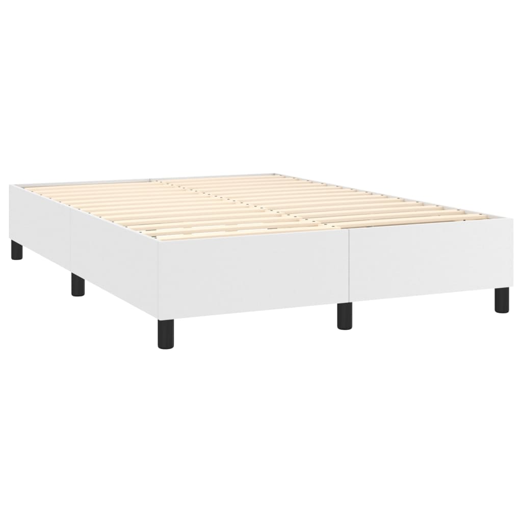 vidaXL atsperu gulta ar matraci, LED, balta, 140x190 cm, mākslīgā āda