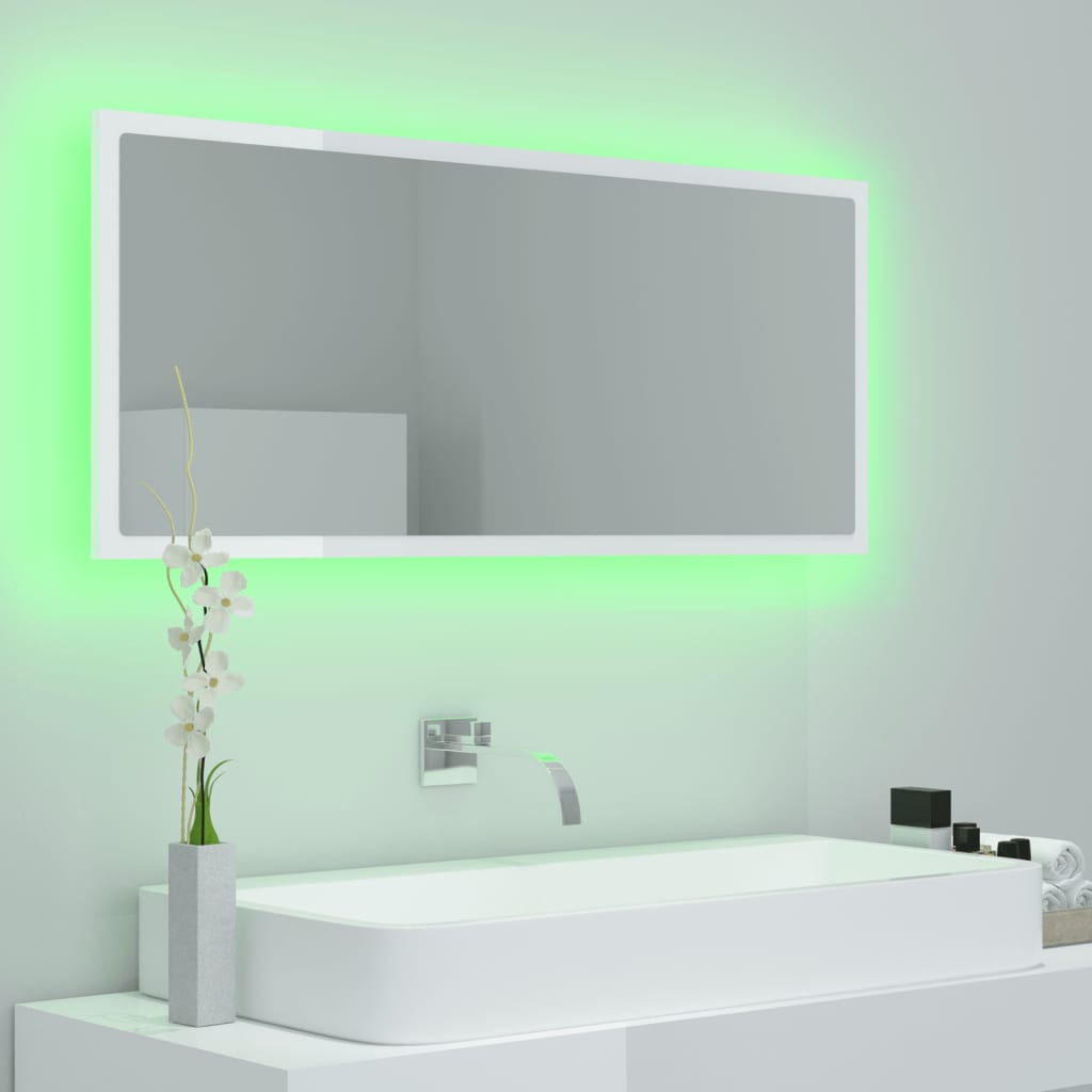 vidaXL vannasistabas spogulis, LED, spīdīgi balts, 100x8,5x37, akrils