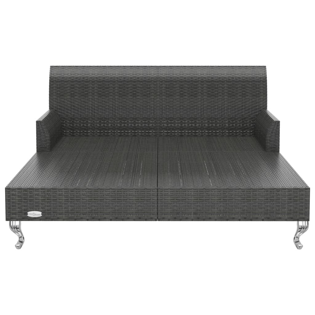 vidaXL 2-vietīga sauļošanās gulta ar spilveniem, melna PE rotangpalma