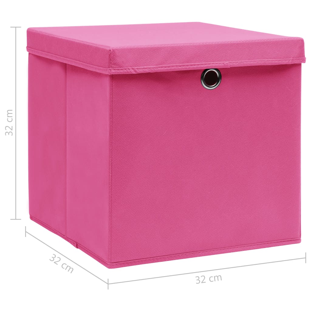 vidaXL uzglabāšanas kastes ar vāku, 4 gab., 32x32x32 cm, rozā audums