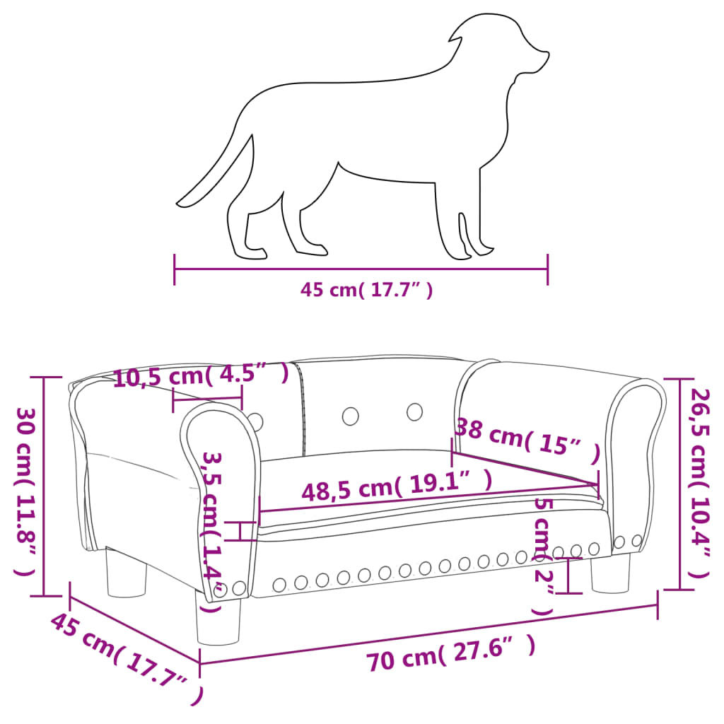 vidaXL gulta suņiem, melna, 70x45x30 cm, mākslīgā āda
