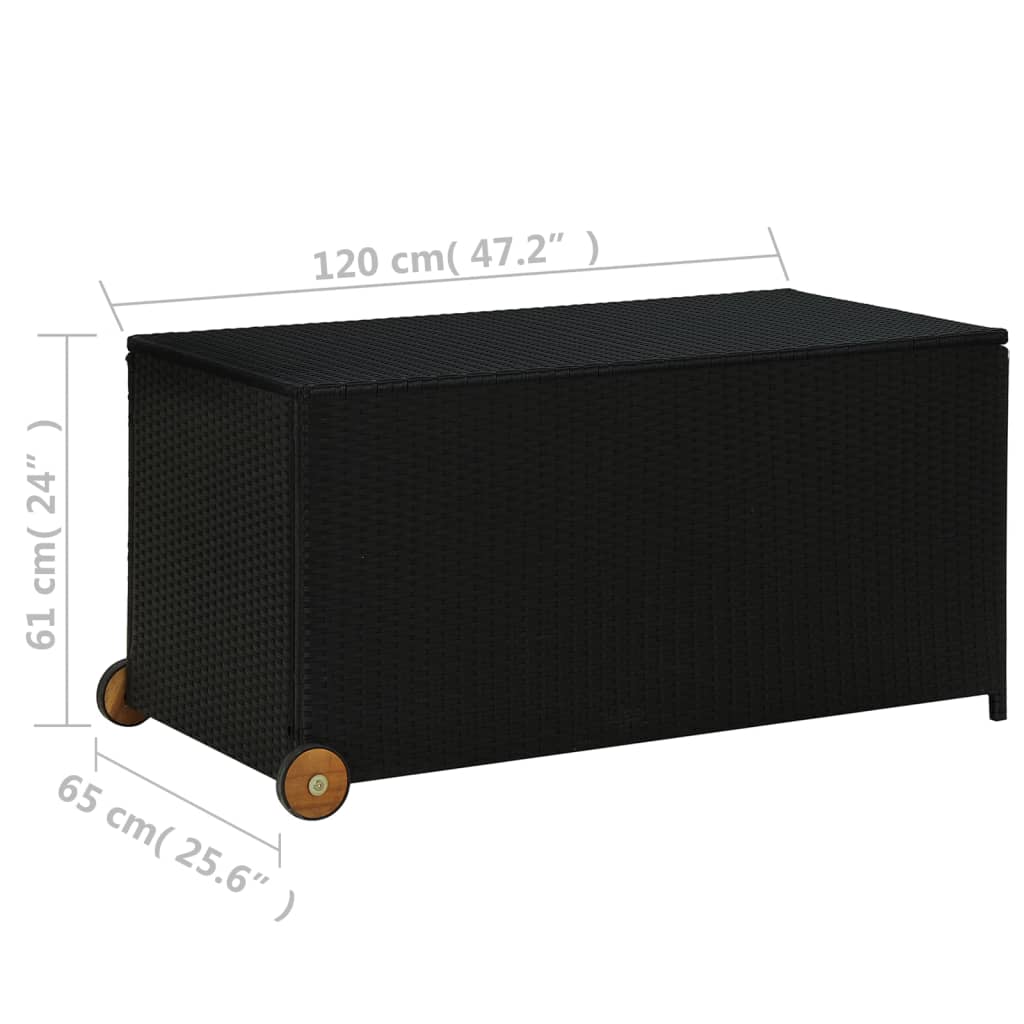 vidaXL dārza uzglabāšanas kaste, melna, 120x65x61 cm, PE rotangpalma