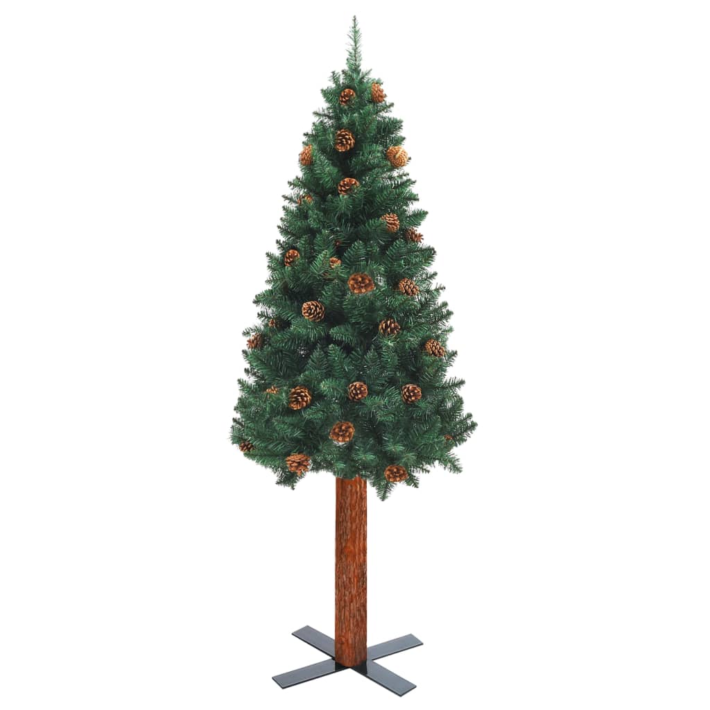 vidaXL Ziemassvētku egle, dabīgs koks, čiekuri, zaļa, 180 cm, PVC