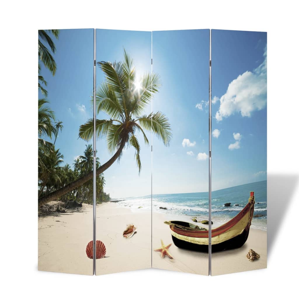 vidaXL istabas aizslietnis, 160x170 cm, saliekams, pludmales ainava