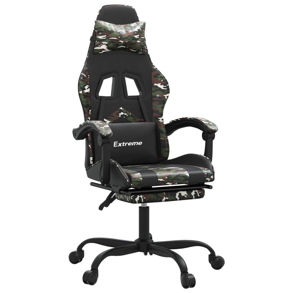 vidaXL datorspēļu krēsls, melna un kamuflāžas mākslīgā āda