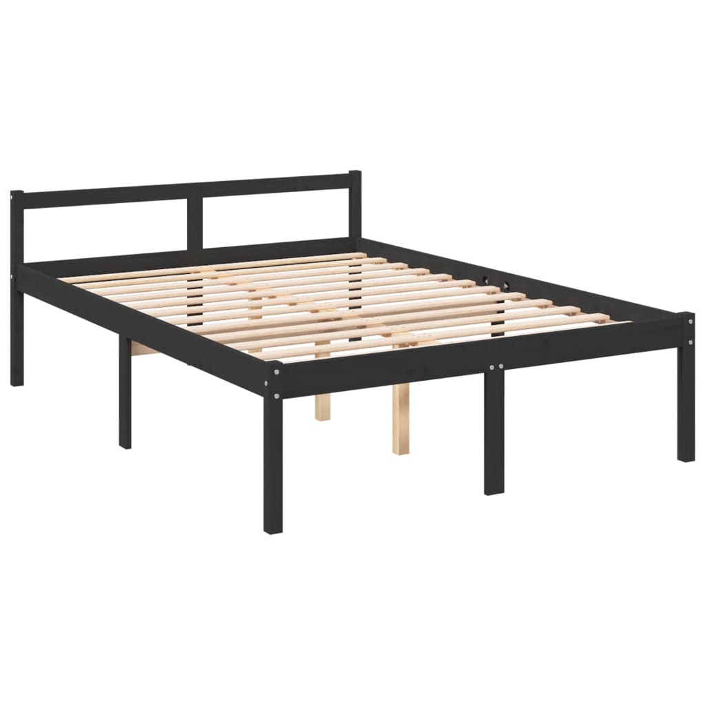 vidaXL senioru gultas rāmis, melns, 120x190 cm, priedes masīvkoks