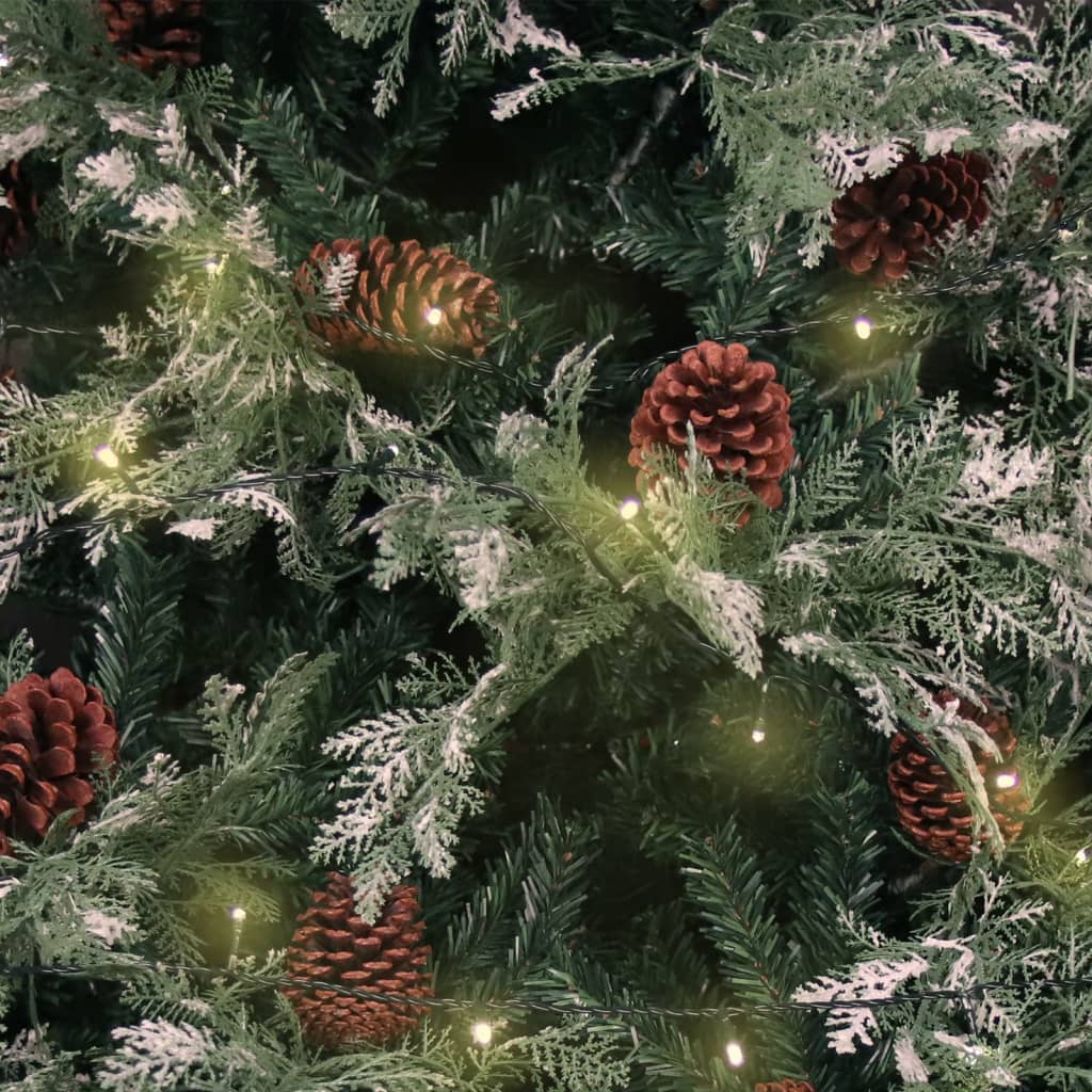 vidaXL Ziemassvētku egle ar čiekuriem, zaļa, balta, 150 cm, PVC un PE