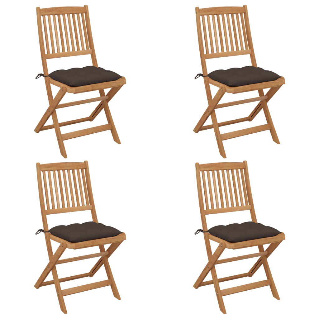 vidaXL saliekami dārza krēsli ar matračiem, 4 gb., akācijas masīvkoks