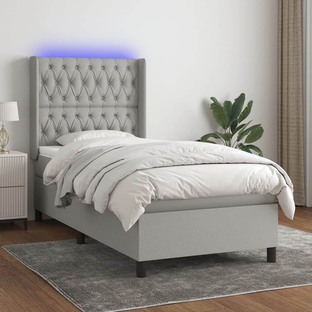 vidaXL atsperu gulta ar matraci, LED, gaiši pelēks audums, 80x200 cm