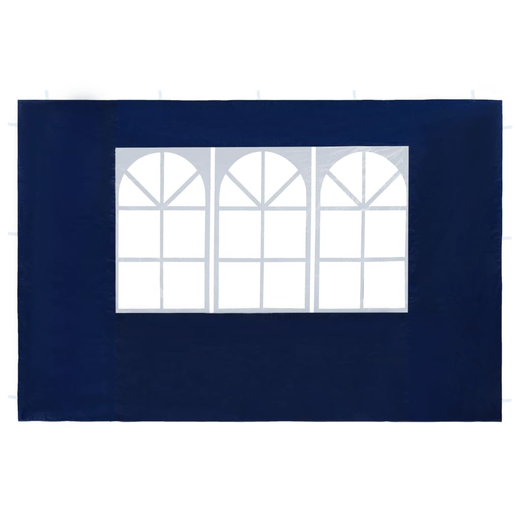 vidaXL dārza telts sānu sienas, 2 gab., ar logiem, PE, zilas