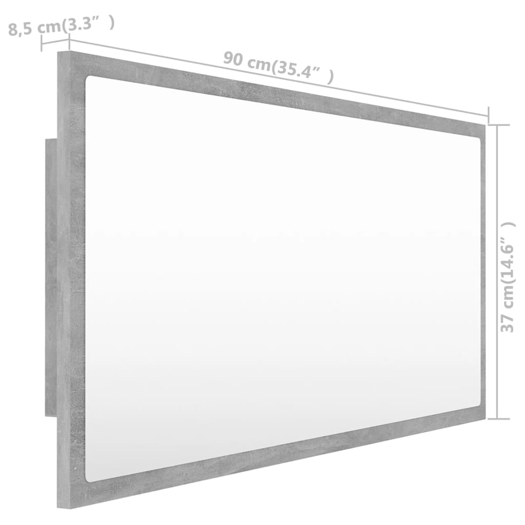 vidaXL vannasistabas spogulis, LED, pelēks, 90x8,5x37 cm, akrils