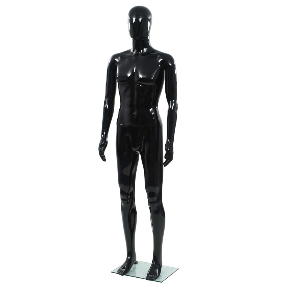vidaXL vīriešu manekens, pilna auguma, stikla pamatne, 185 cm, melns