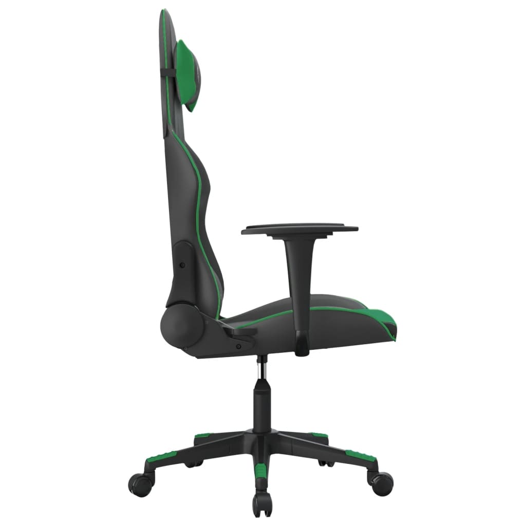 vidaXL masāžas datorspēļu krēsls, melna un zaļa mākslīgā āda