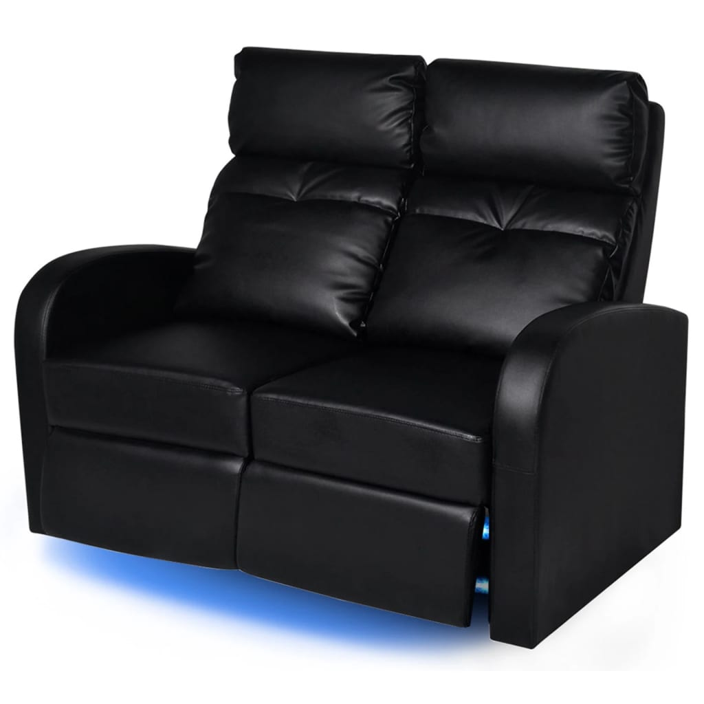 vidaXL atgāžams atpūtas dīvāns ar LED, divvietīgs, melna mākslīgā āda