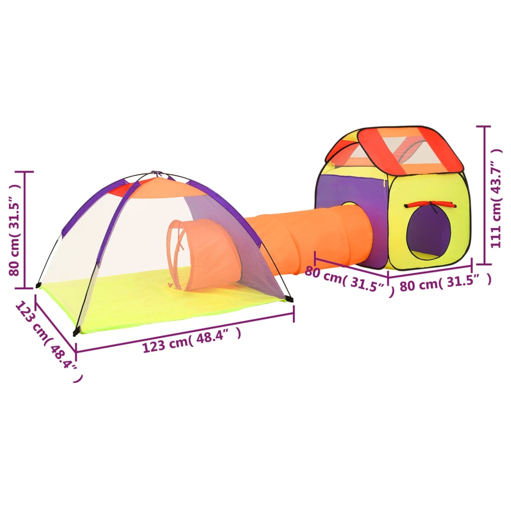 vidaXL rotaļu telts ar 250 bumbiņām, krāsaina, 338x123x111 cm