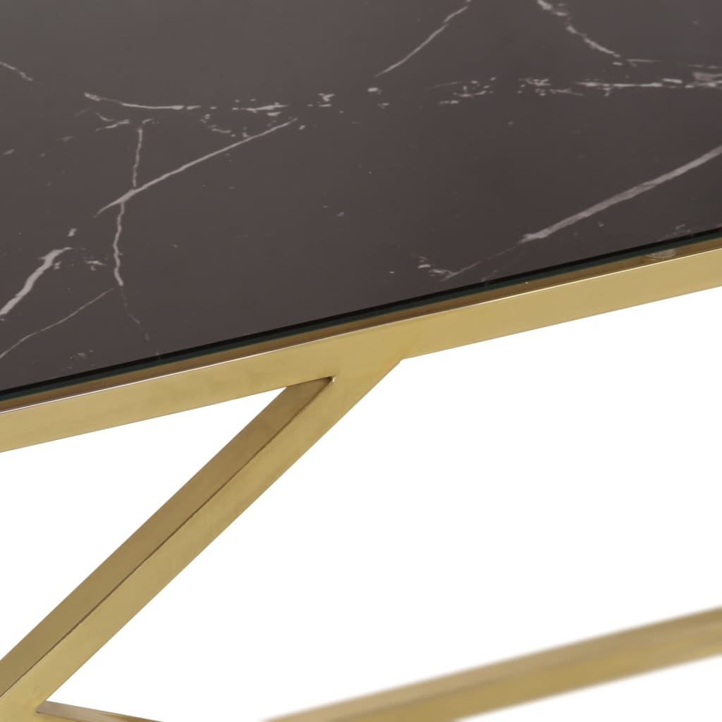 vidaXL kafijas galdiņš, zelta krāsā, nerūsējošs tērauds, rūdīts stikls