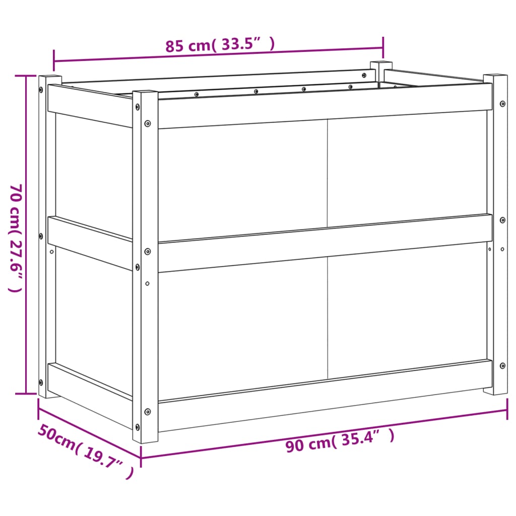 vidaXL dārza puķu kaste, 90x50x70 cm, priedes masīvkoks