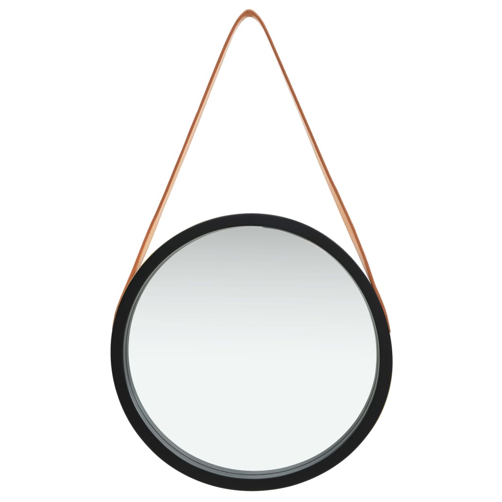 vidaXL sienas spogulis ar siksnu, 40 cm, melns