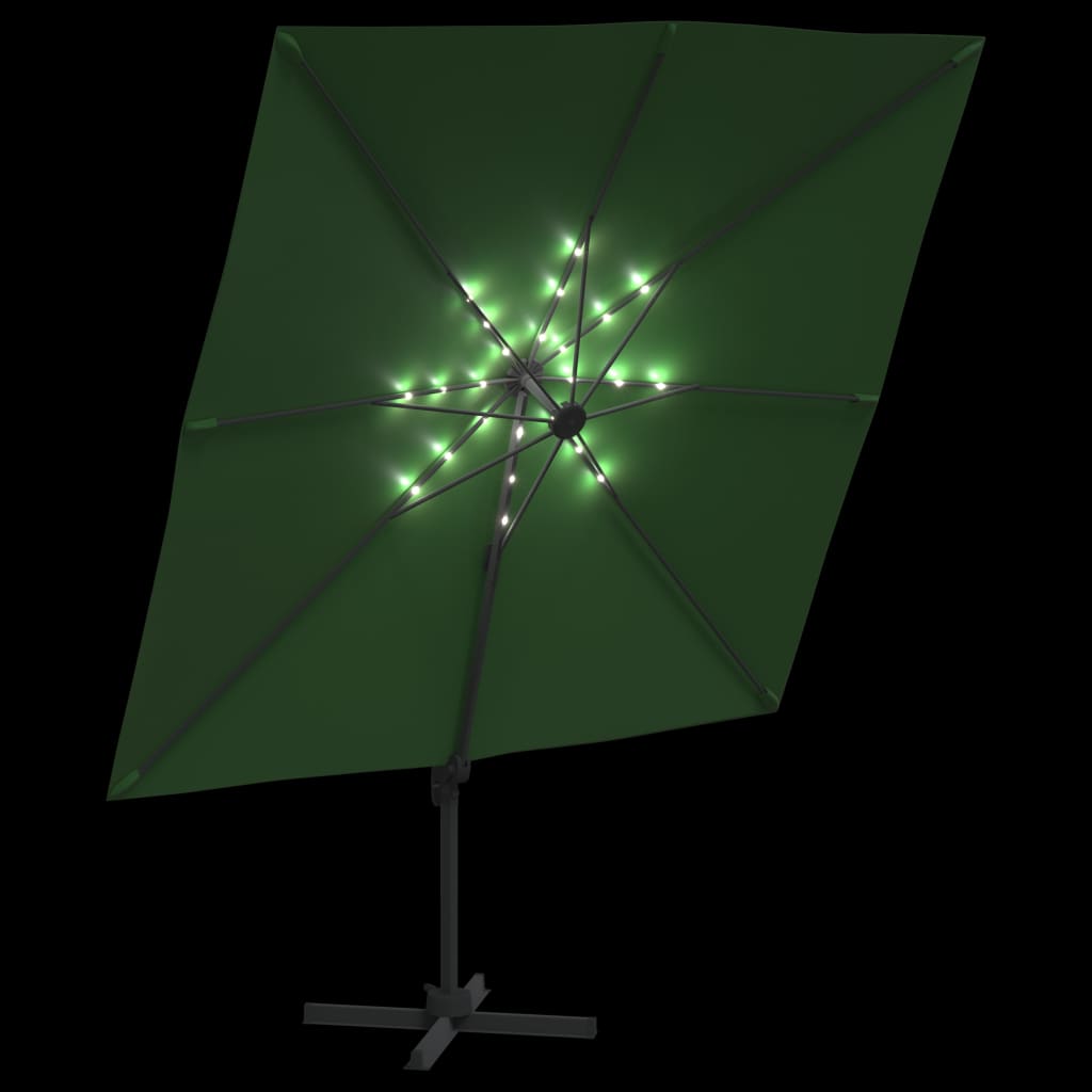 vidaXL LED dārza saulessargs, 400x300 cm, zaļš