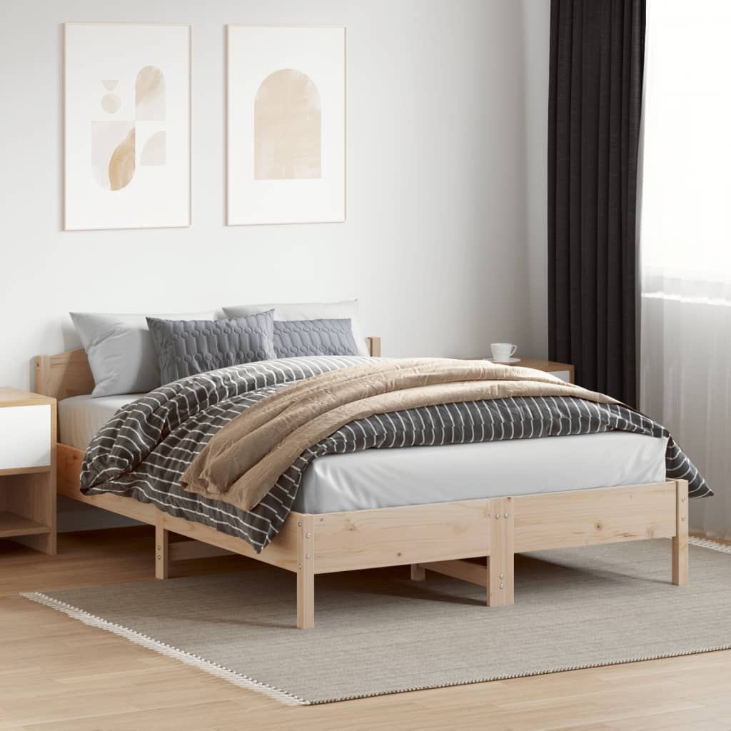 vidaXL gultas rāmis ar galvgali, 150x200 cm, priedes masīvkoks