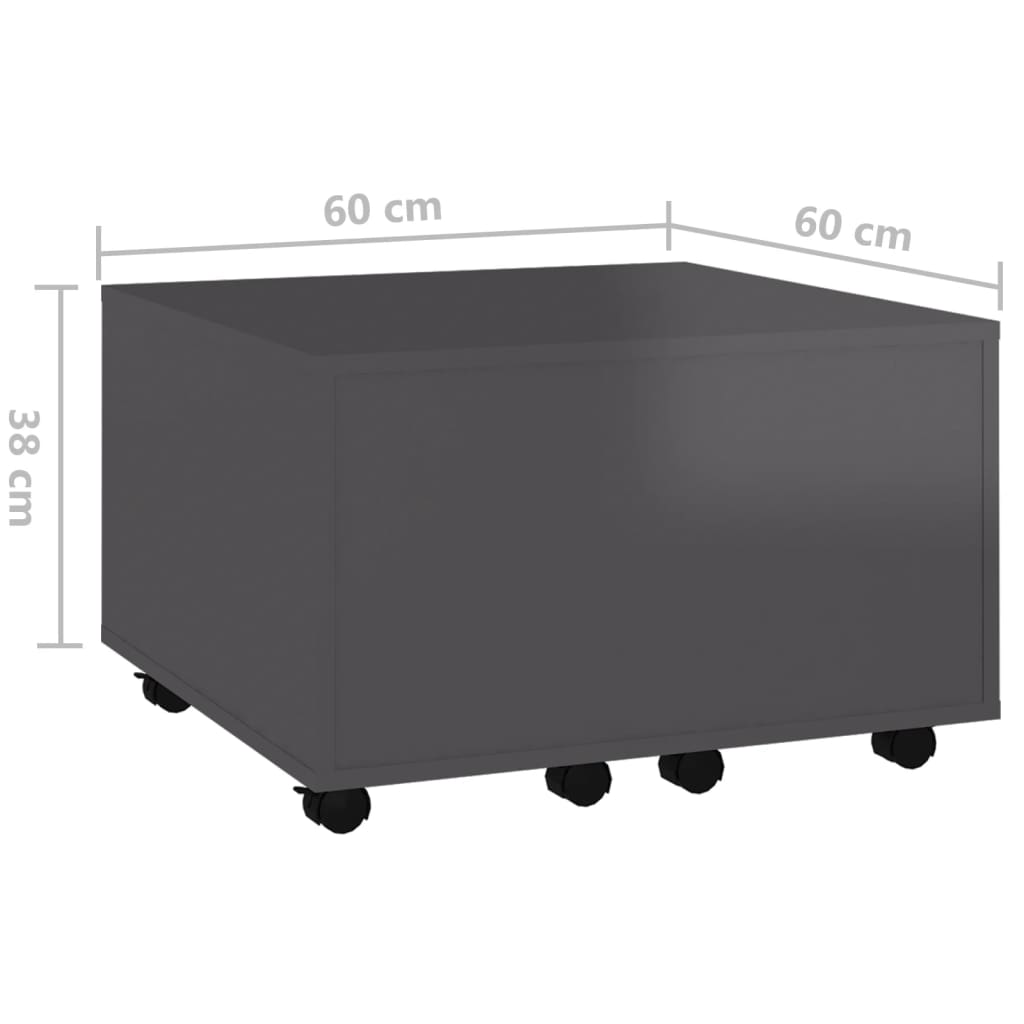 vidaXL kafijas galdiņš, spīdīgi pelēks, 60x60x38 cm, skaidu plāksne