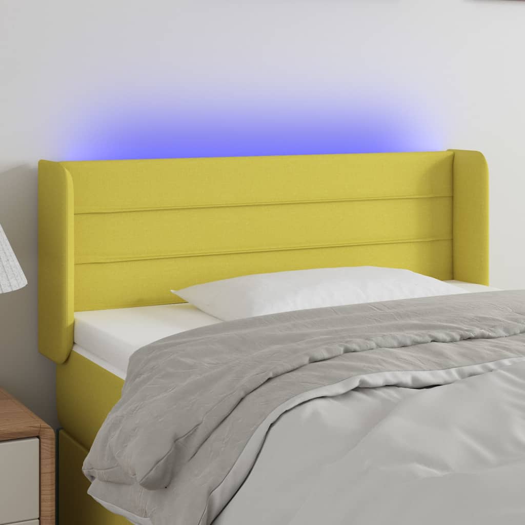 vidaXL gultas galvgalis ar LED, 83x16x78/88 cm, zaļš audums