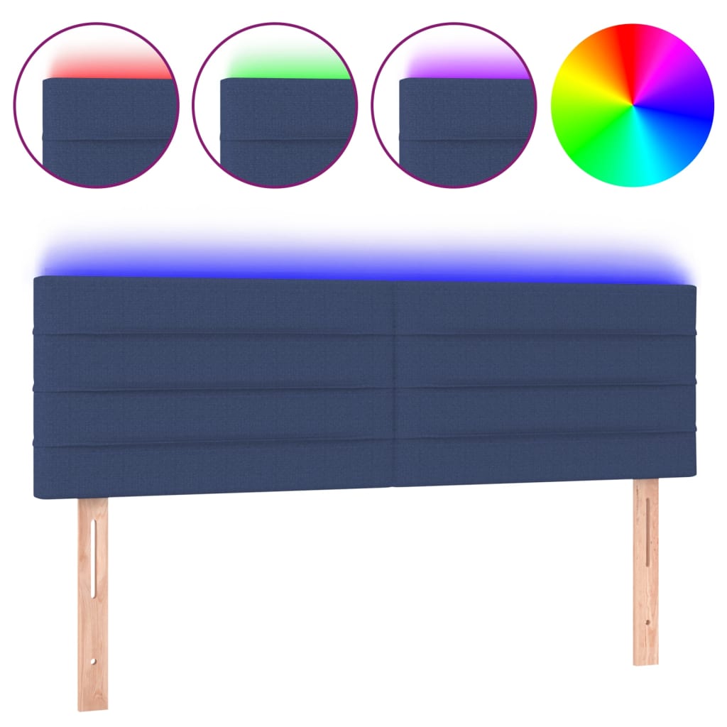 vidaXL gultas galvgalis ar LED, 144x5x78/88 cm, zils audums