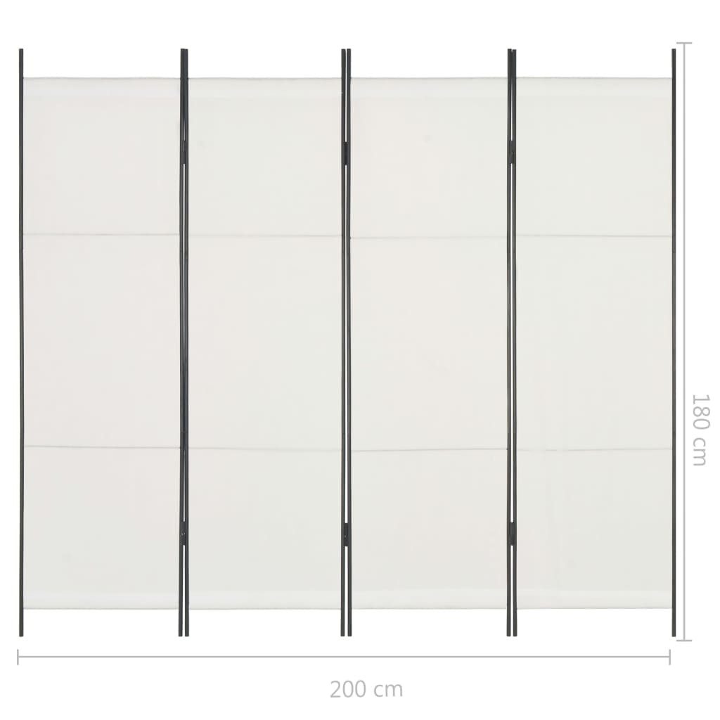 vidaXL 4-paneļu istabas aizslietnis, 200x180 cm, balts