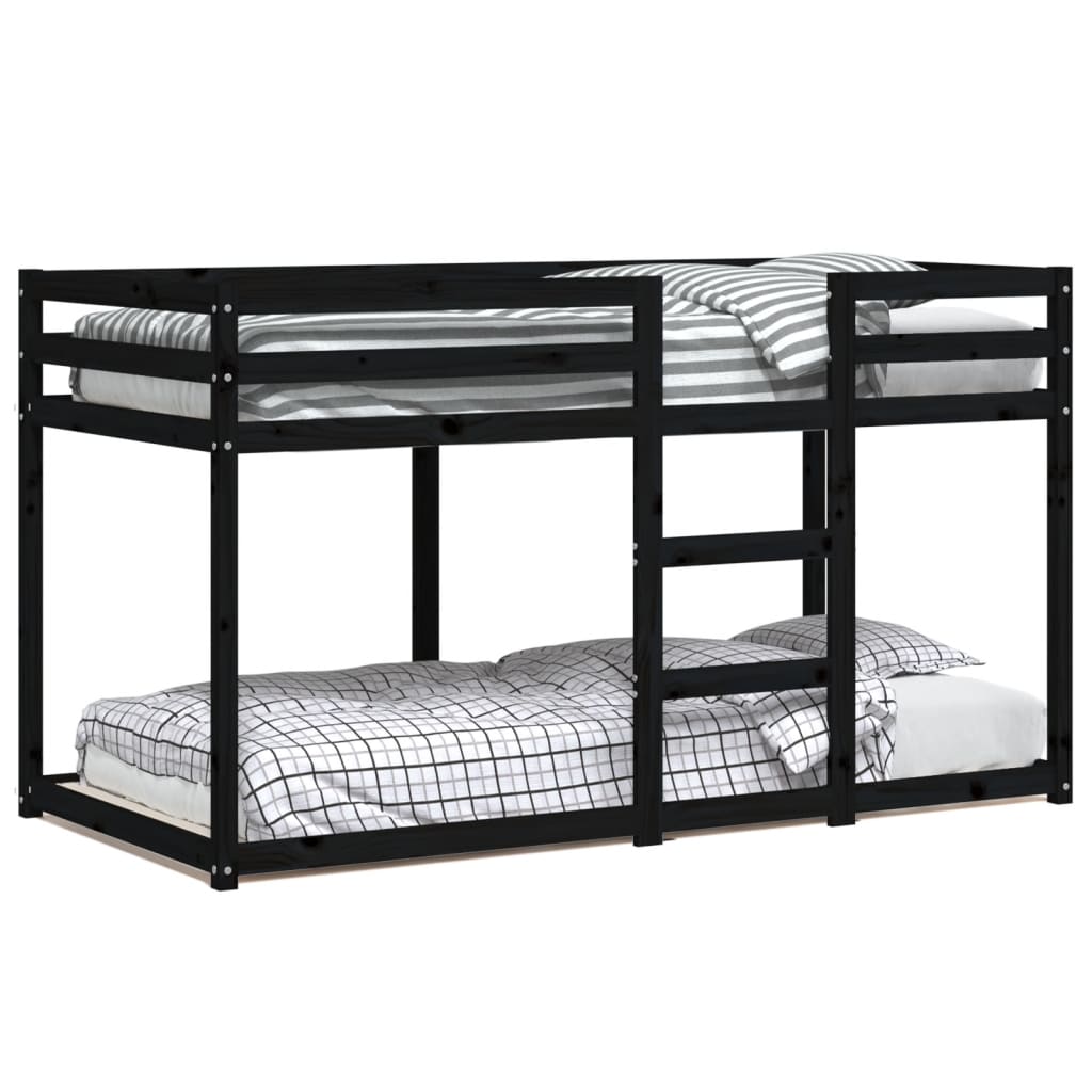 vidaXL divstāvu gulta, melna, 90x190 cm, priedes masīvkoks