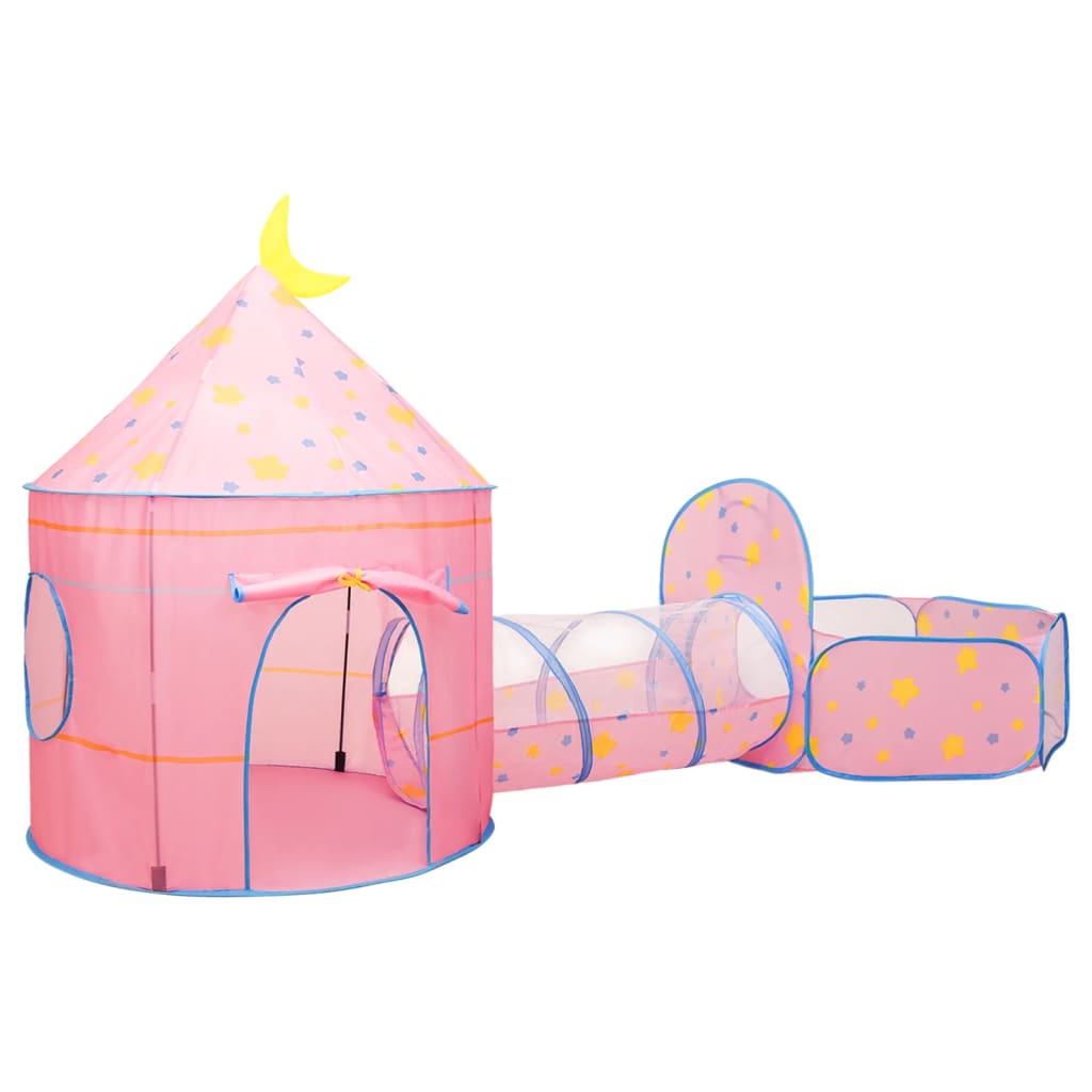 vidaXL rotaļu telts ar 250 bumbiņām, rozā, 301x120x128 cm