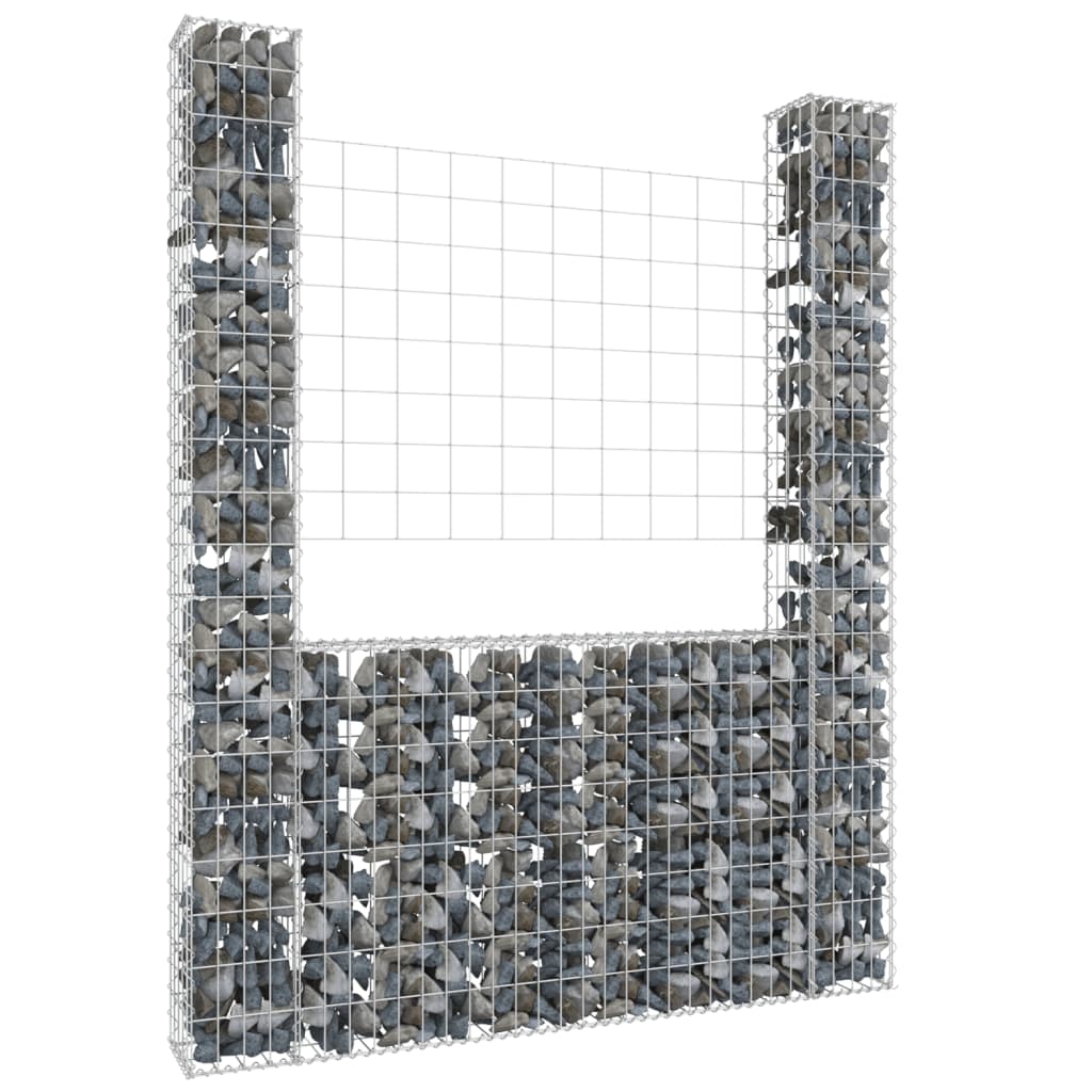 vidaXL gabionu siena ar 2 stabiem, U-forma, dzelzs, 140x20x200 cm