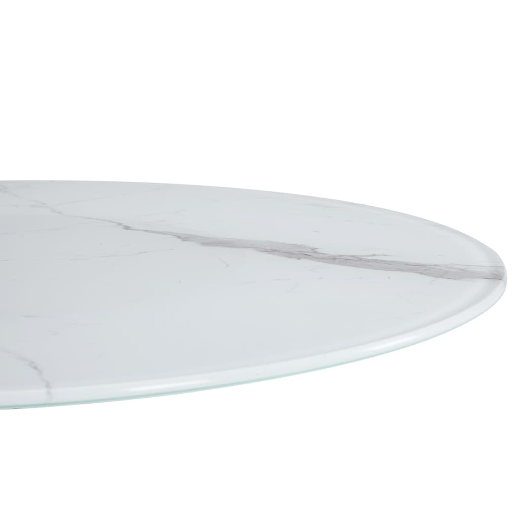 vidaXL galda virsma, balta, Ø80 cm, stikls ar marmora rakstu