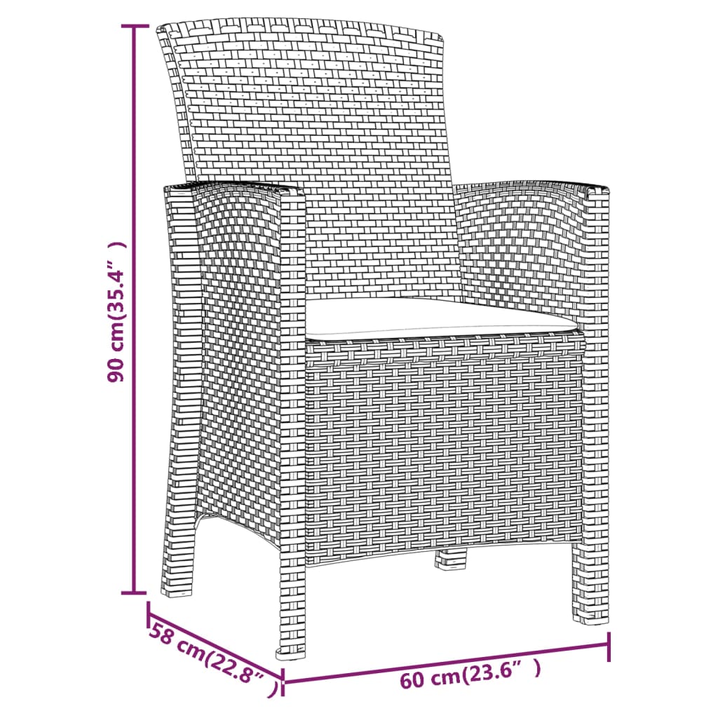 vidaXL dārza krēsls ar matraci, PP rotangpalma, brūns