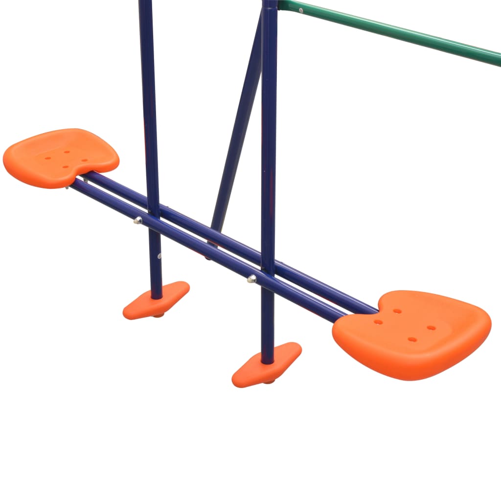 vidaXL šūpoļu komplekts ar slidkalniņu un 3 sēdekļiem, oranžs