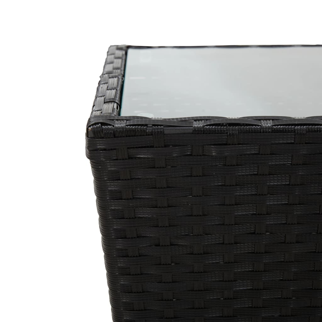 vidaXL tējas galdiņš, melns, 41,5x41,5x43 cm, PE pinums, rūdīts stikls