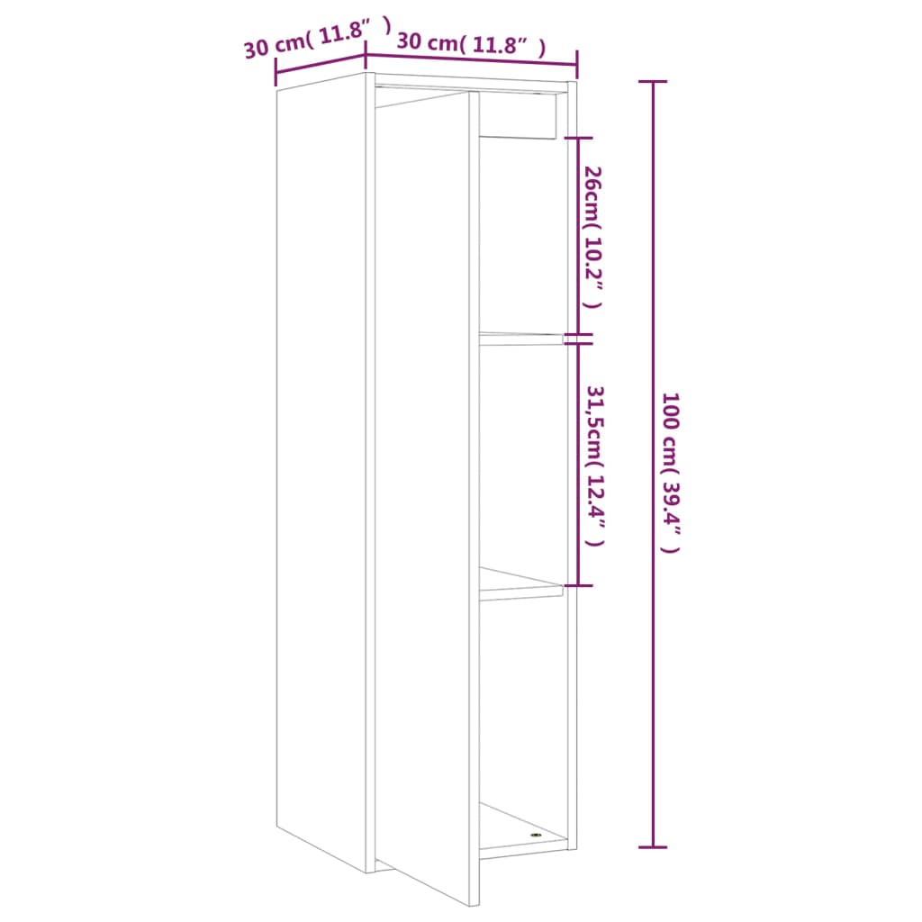 vidaXL sienas skapīši, 2 gab., balti, 30x30x100 cm, priedes masīvkoks