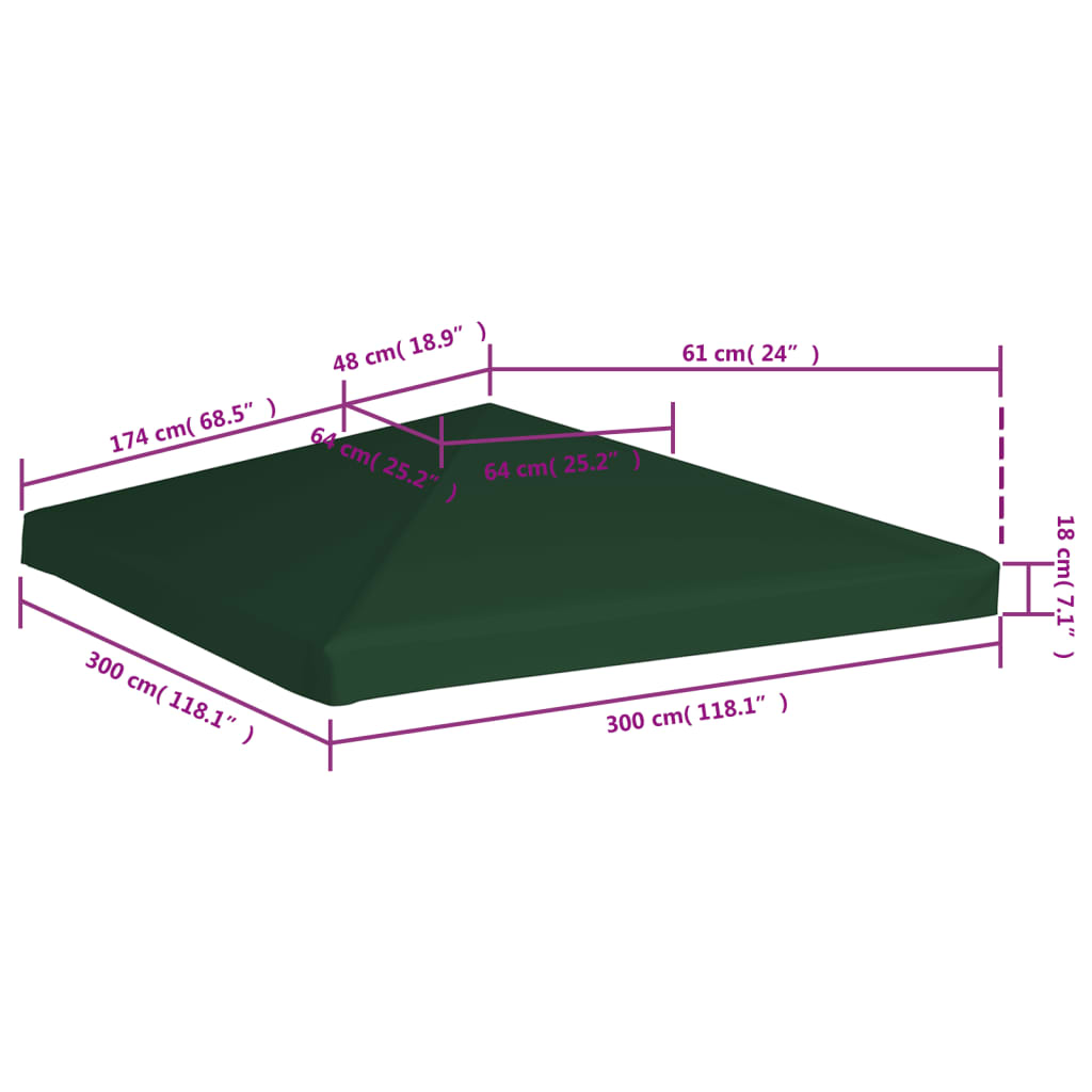 vidaXL nojumes jumta pārsegs, 310 g/m², 3x3 m, zaļš