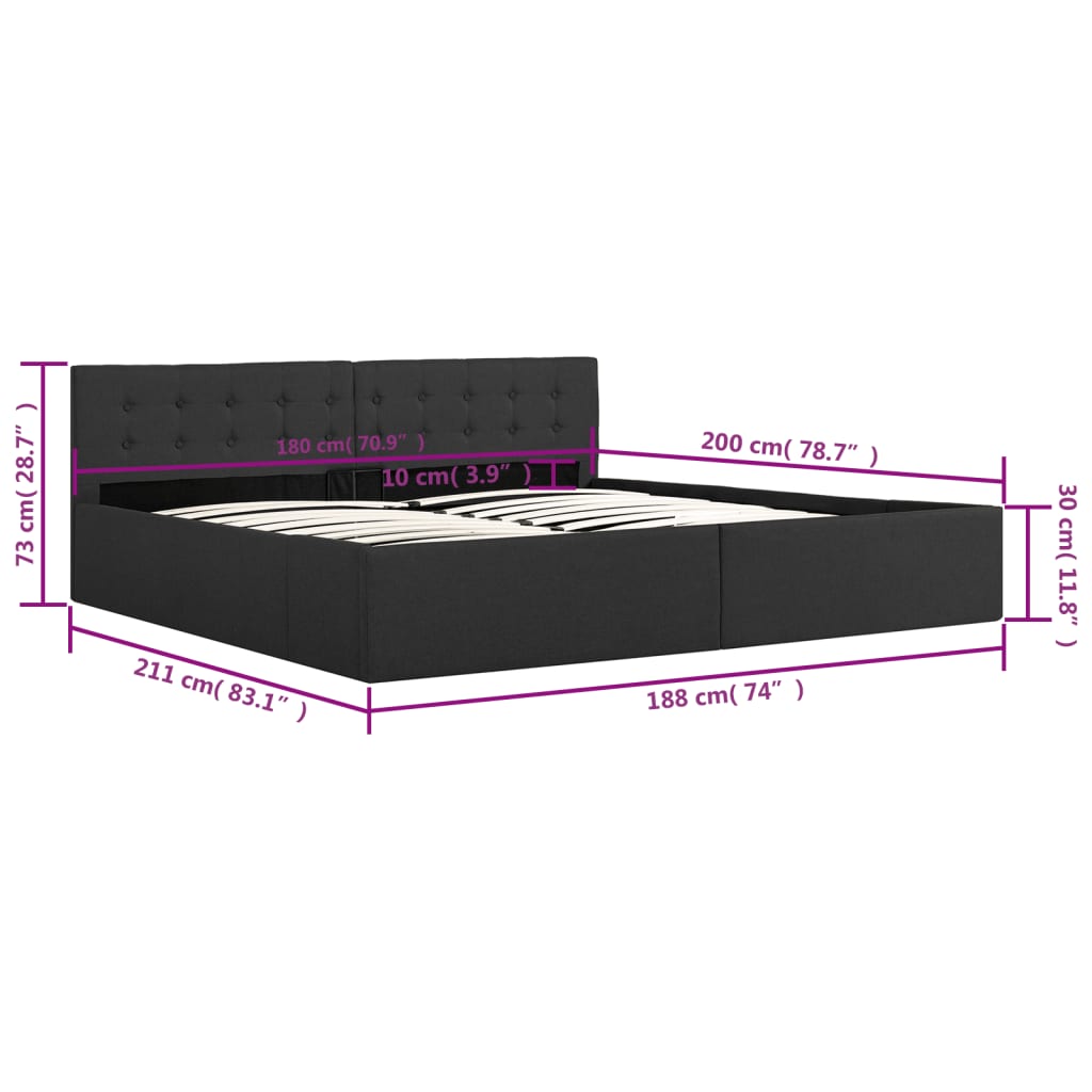 vidaXL hidrauliskais gultas rāmis, tumši pelēks audums, 180x200 cm