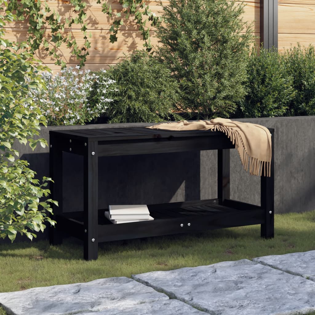 vidaXL dārza sols, melns, 82,5x35x45 cm, priedes masīvkoks