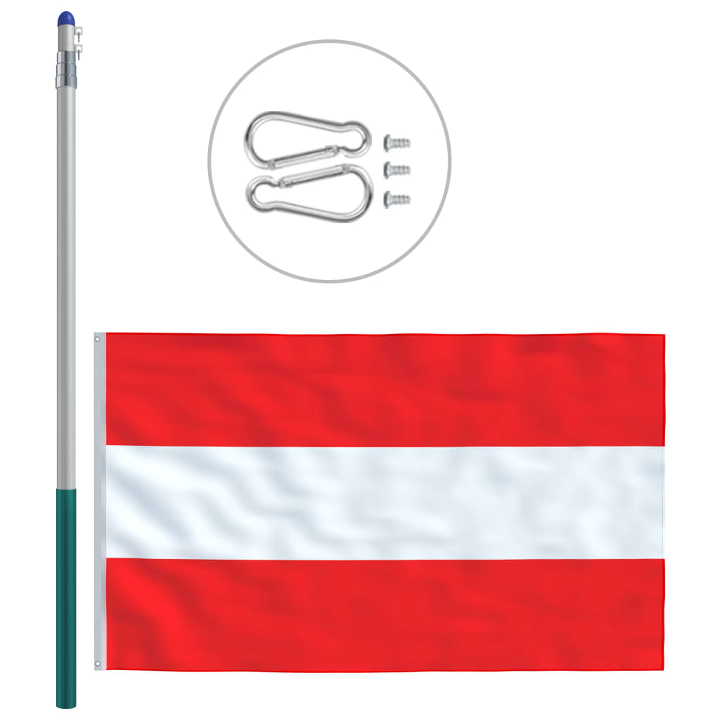 vidaXL Austrijas karogs un karoga masts, alumīnijs, 6 m