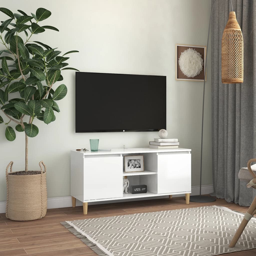 vidaXL TV skapītis, spīdīgi balts, 103,5x35x50 cm, skaidu plāksne