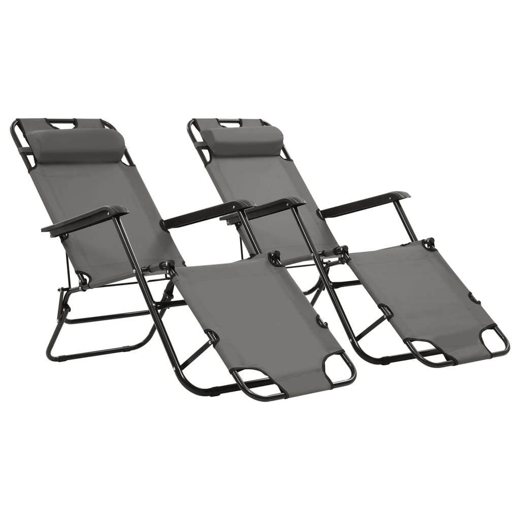 vidaXL sauļošanās krēsli, 2 gab., ar kāju balstu, tērauds, pelēki
