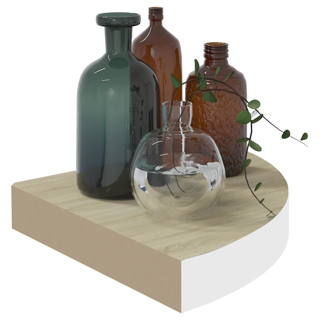 vidaXL stūra sienas plaukti, 2 gab., ozola, balti, 25x25x3,8 cm, MDF